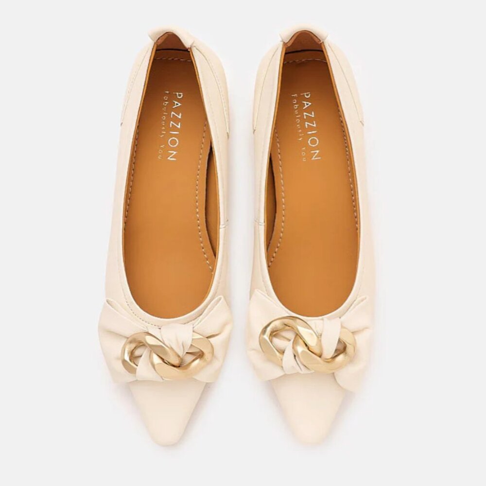 NEW Pazzion Rue Pointed Bow Wrapped Gold Link Heels 36 (6)